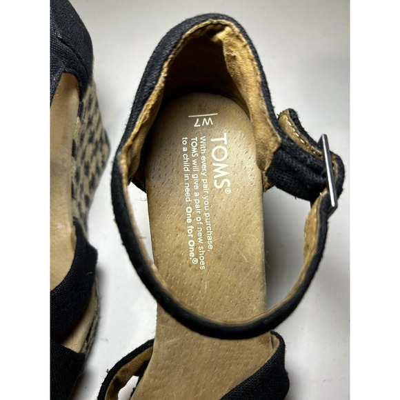 Toms Espadrille black ivory burlap platform wedge sandals Women’s Size 7 - Picture 7 of 7